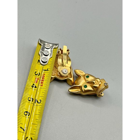 JACKIE COLLINS Panther Clip On Earrings Matte Gold Tone and Emerald Green Eyes - Picture 8 of 8